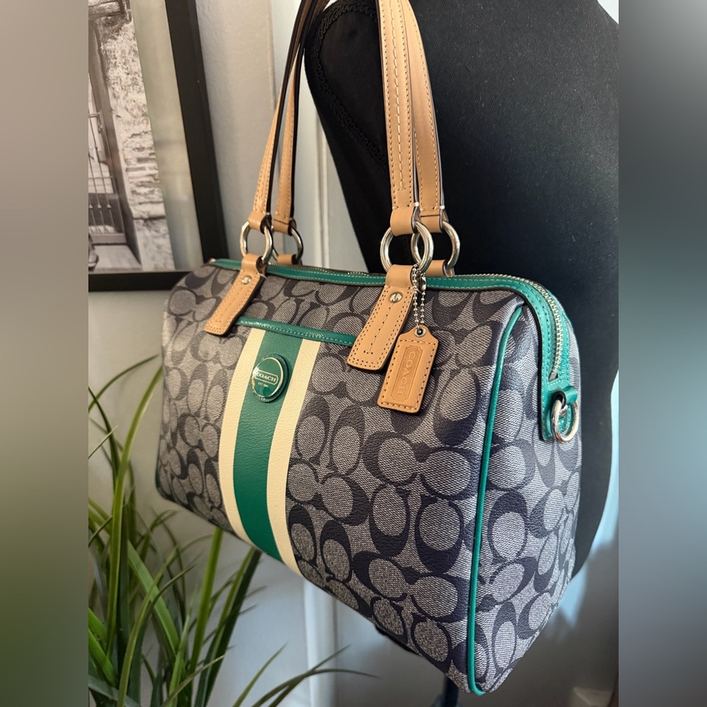 Coach Signature Stripe Jade Satchel/Crossbody - Picture 13 of 16